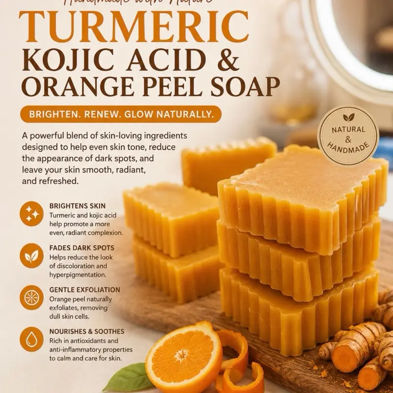 Brightening Body Care Soap Bar - Organic Turmeric, Kojic Acid, Orange Peel Natural Blend Daily Citrus-Scented Kojic Acid Soap