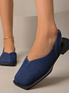 Summer New Women's Open Toe Sandals, Korean Style Flat Square Head Side Hollow Back Fashion Shoes, Casual Outdoor Footwear