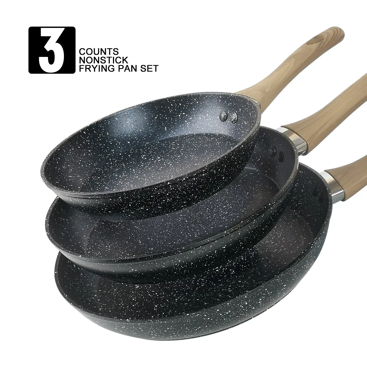 ABKOK Kitchen Cooking Frying Pan Set 3 Piece 7/9/11 Inch Nonstick Fry Pans Durable Dishwasher Safe Oven Broiler 350F Stove Top Friendly Black Handles