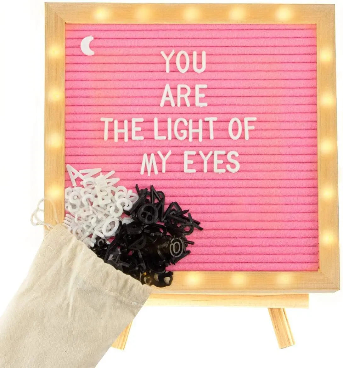 Light up Felt Letter Board Sign with LED Lights - 10  10in Changeable Message Board Wall Mounted with 470 Letters Tripod Stand for Birthday Housewarming Gifts Party Home Decor, Pink