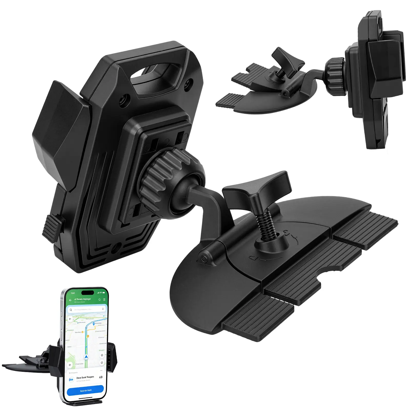 CD Slot Mount for Smartphones [Secure 4-Button Lock], 360° Rotating CD Mount