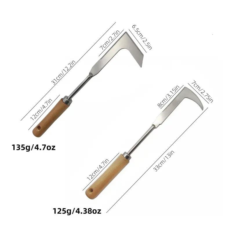 Portable Garden Weeder Tool 2-Piece 12in Stainless Steel Garden Tools Set - Heavy-Duty Solid Wood Handle Weeders with Rust-Resistant Metal Hooks for Cleaning Weeds, Digging (Portable, Lightweight, Easy to Carry)
