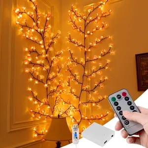 Cherry Blossom Vine Lights for Wall, 7.5FT 144 LED Pink Flower Lighted Willow Vine with Remote, USB or Battery Powered, 8 Lighting Modes, Flexible Branch Wall Lights for Christmas, Bedroom Home Decor