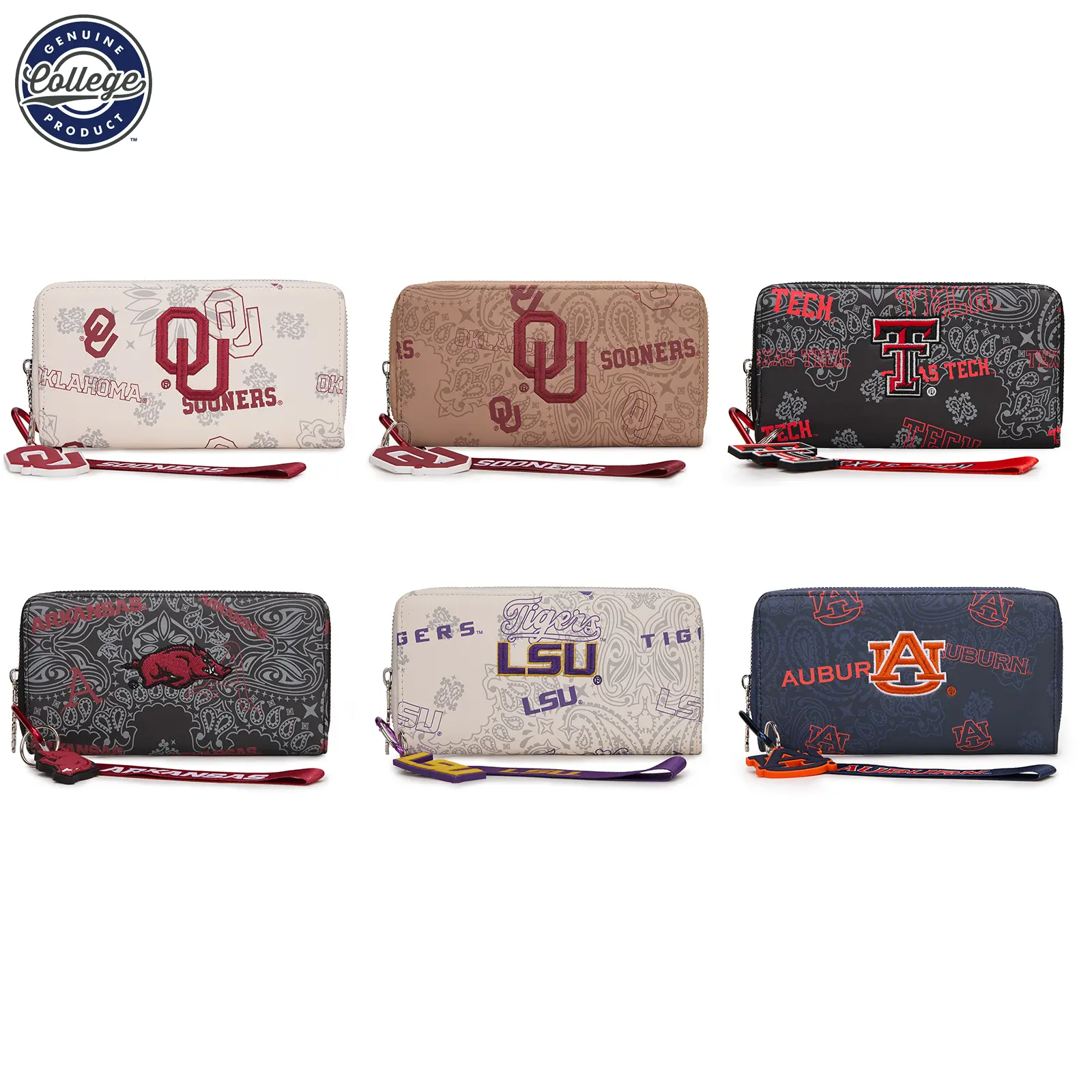 NCAA Women’s Wristlet Purse Wallet – Graduation Gift, RFID Blocking, Compact Clutch Wristlet Bag for Sports Fans, Game Day, Travel, Stadium Events & Everyday Use,Texas Tech/Arkansas Razorbacks/Oklahoma Sooners/LSU Tigers, 011