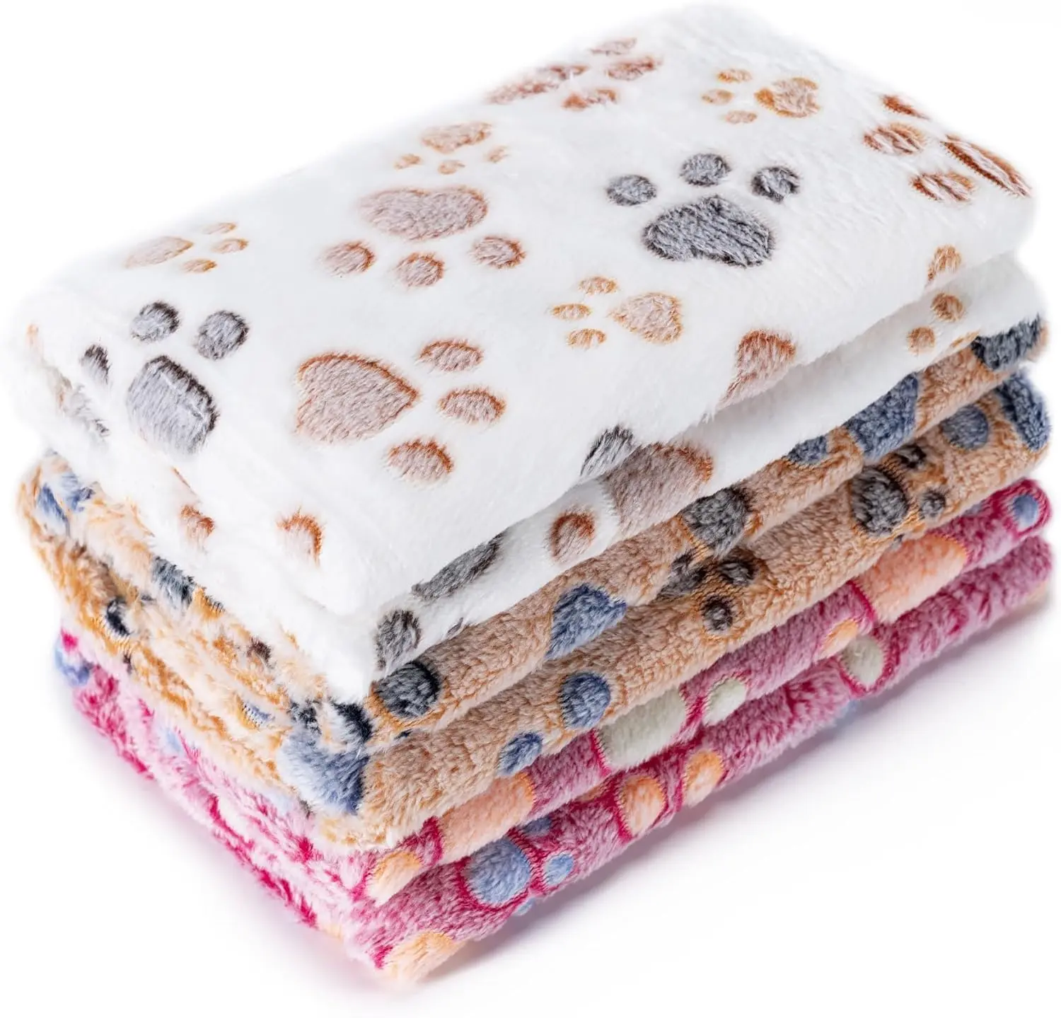 1 Pack 3 Blankets Super Soft Fluffy  Fleece Pet Blanket Flannel Paw Printed Throw for  Puppy  (Small 23x16'', Brown, , White)