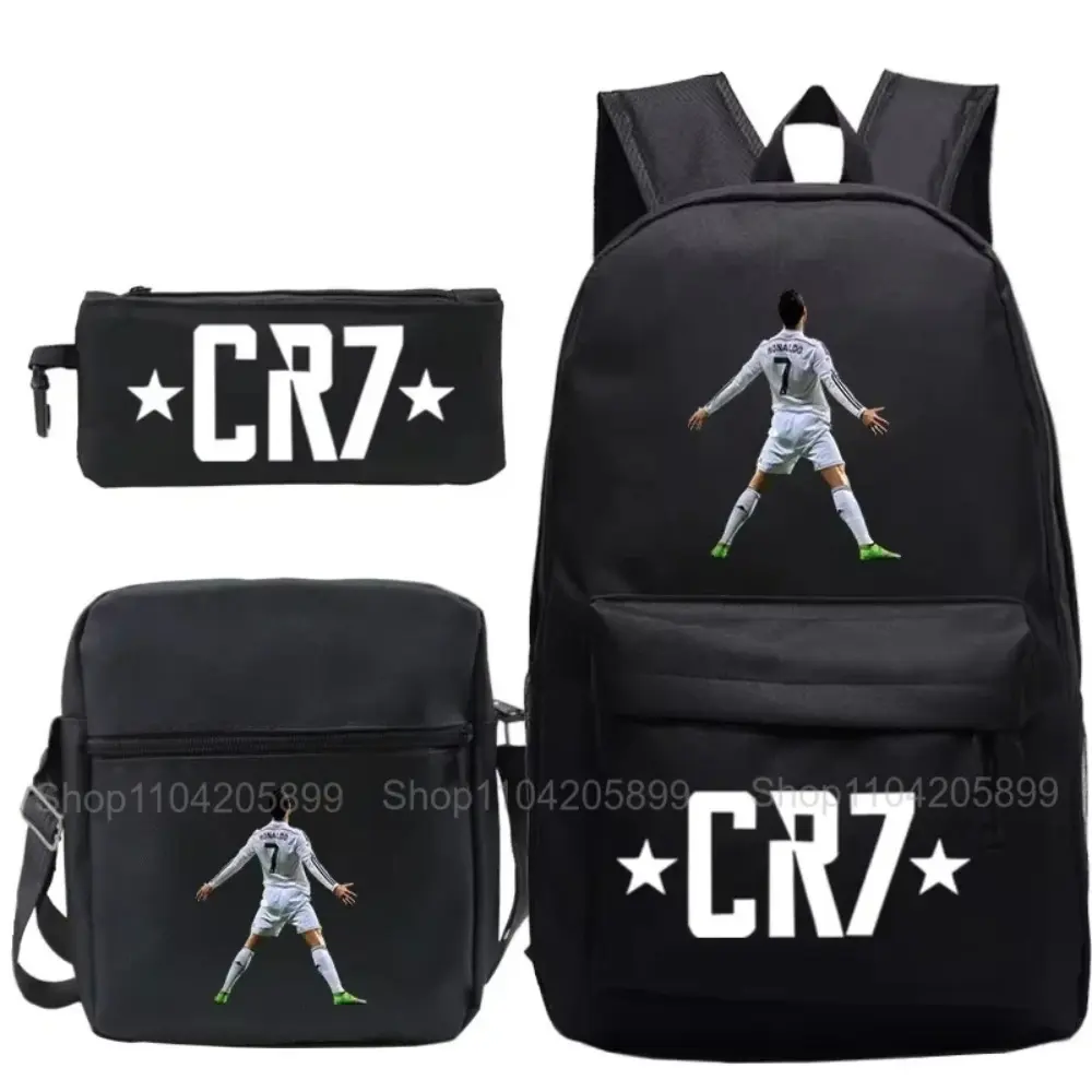 3pcs CR7 Backpacks Ronaldo Mochila Boys Girls School Bags Shoulder Bag Pencil Case Capacity Laptop Daily Travel Rucksack Gift