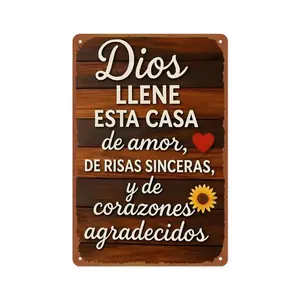 Rustic Spanish "Dios LLENE ESTA CASA" Metal Tin Sign - 8x12 in Pre-Drilled Religious Home Blessing Wall Decor, Ideal Gift for Hispanic Families, Home Supply Plaque, Hispanic-Inspired Home Signs