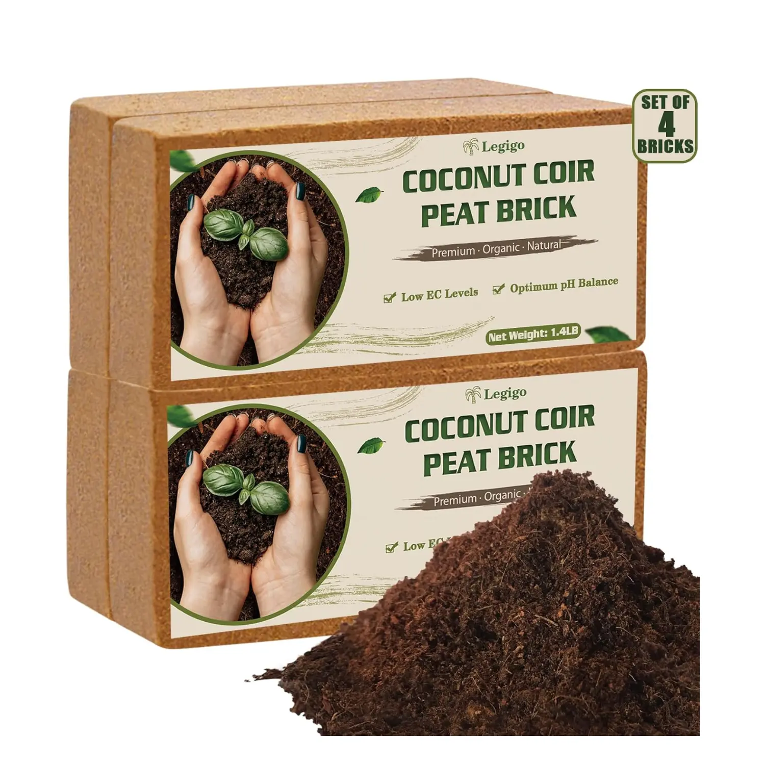 Legigo 4 Pack Premium Coco Coir Brick for Plants- 100% Organic Compressed Coconut Coir Bricks Starting Mix, Coco Coir Fiber Coconut Husk for Planting, Gardening, Potting Soil Substrate, Herbs