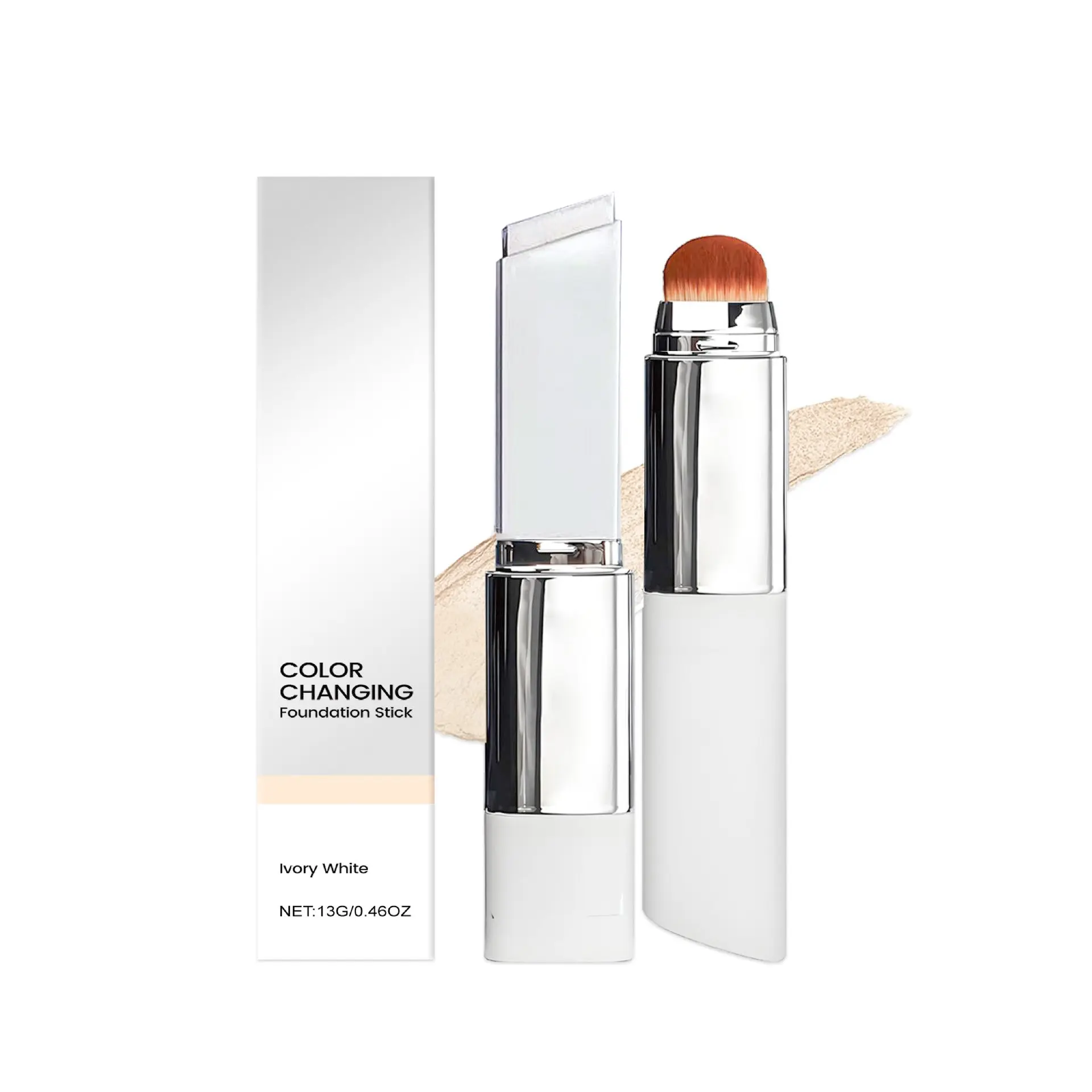 Two-in-one Color-Changing Foundation Stick - Medium to Full Coverage Dewy Base Makeup - Double-Ended Detachable Brush for a Perfect Look (Natural Color) Flawless Makeup Cosmetic