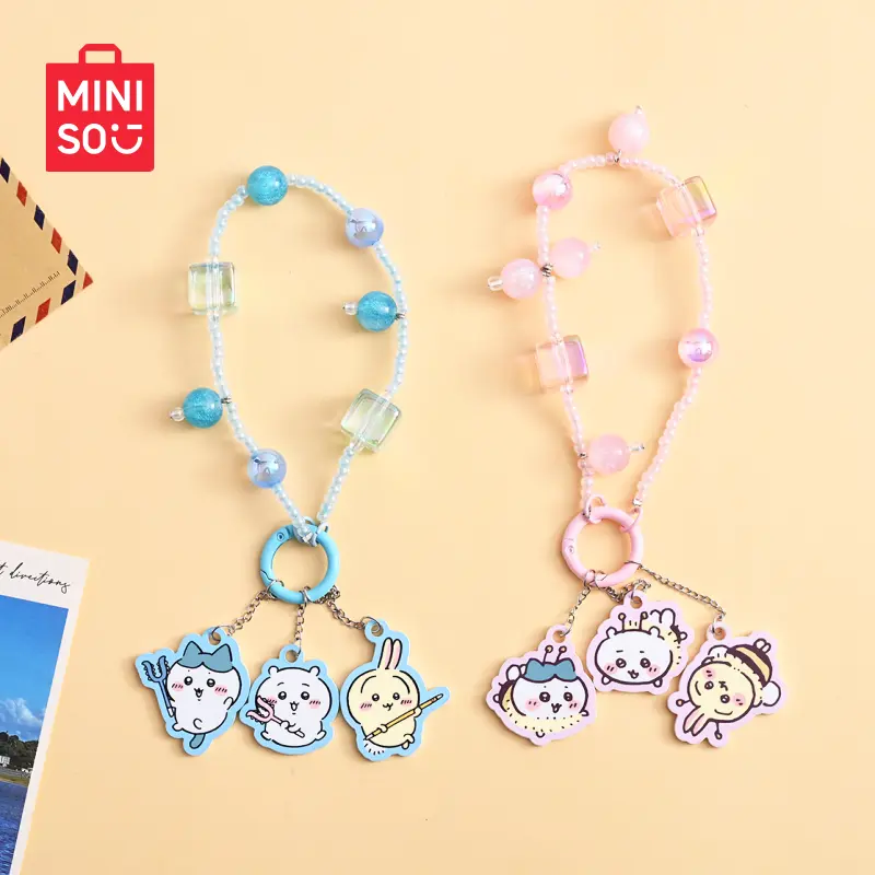 MINISO Genuine Chiikawa Acrylic Charm Pendant with Beaded Strap - Mobile Phone Accessories, Cute Anime Merch with Usagi & Hachiware, Lightweight Durable, for Bags Phones Keys, Ideal Gift for Anime Fans, #Summervibes