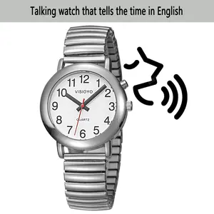 English talking watch with one-touch chime, whole time chime, date broadcasting, alarm clock function suitable for the blind elderly visually impaired people to use the clock
