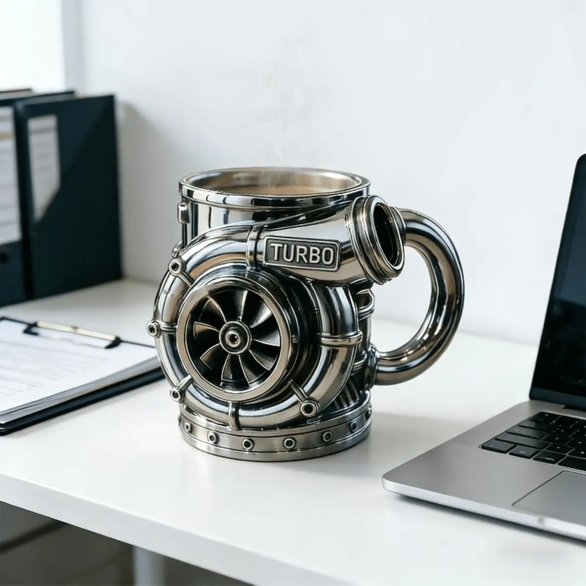 Premium Heat Resistant Engine Coffee Mug Heavy Duty Insulated Turbocharger Cup with Comfort Grip Industrial Cyberpunk Design Fade Resistant Easy to Clean Desktop Drinkware for Car Enthusiasts Office Gym Stainless Steel Coffee Cup