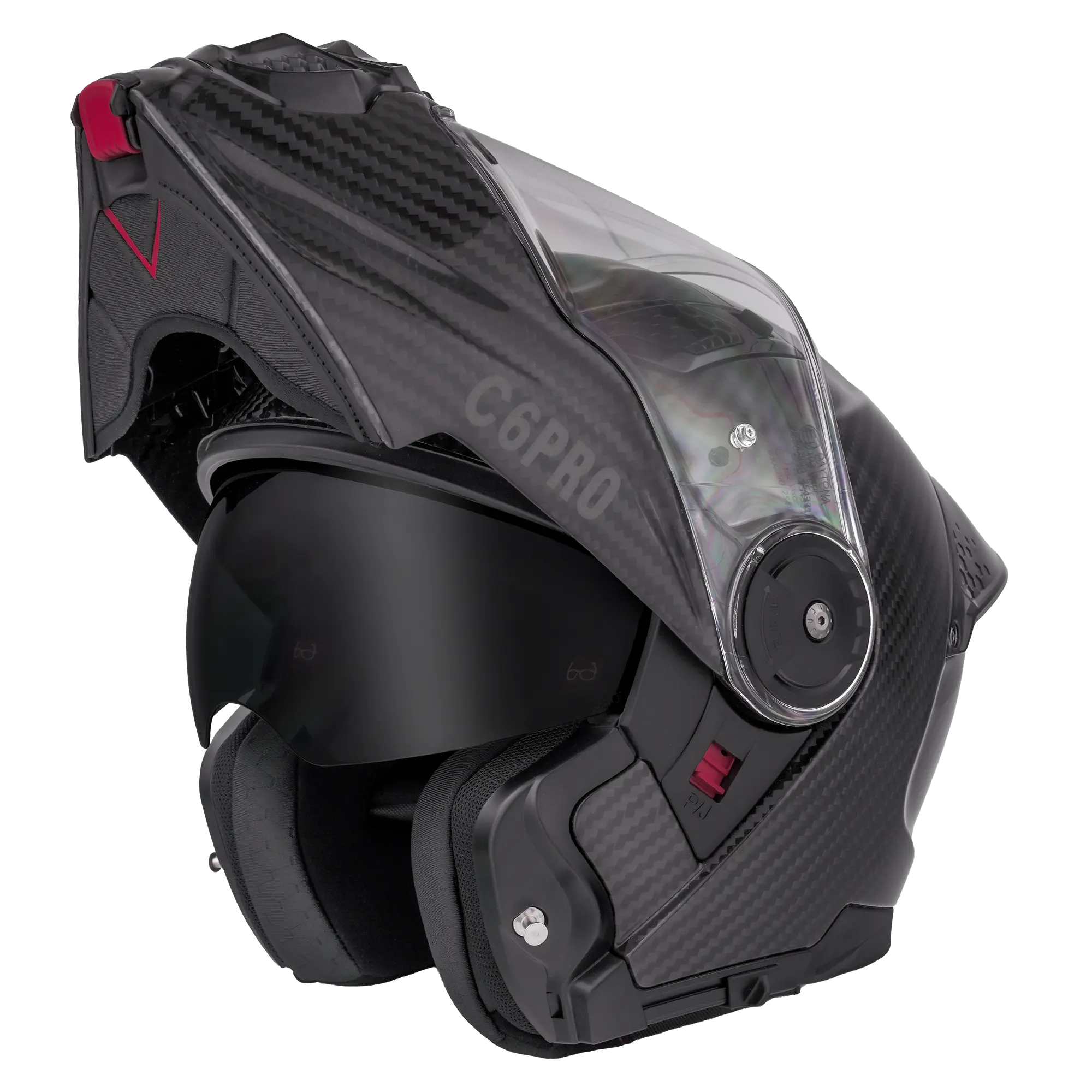 D.O.T. & ECE Daytona C6 Pro- Grey Carbon Fiber Modular Helmet with Dual Shield System Quick Release Lock Bluetooth Compatible & Anti-Scratch Visor
