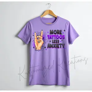 More Tattoos Less Anxiety • T-shirt Tee Shirt Comfortable Unisex Top Skull Cute Tatted Mom