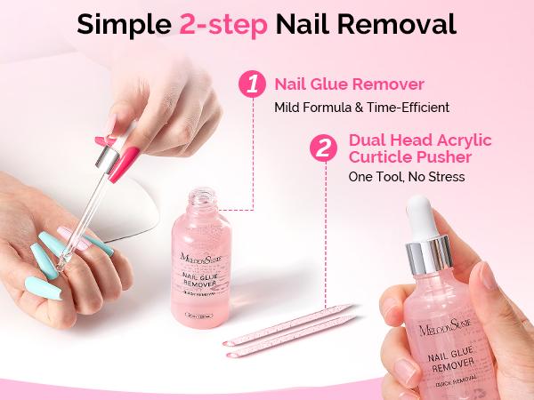 MelodySusie 50ML Nail Glue Remover for Press on Nails, Acetone Free Nail Polish Remover Multi-Functional Remover for Acrylic Tips Gentle Glue Remover with Stick