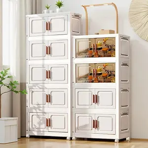 Multicolor Foldable Storage Cabinet with Wheels – Magnetic Door Organizer for Home & Office Smooth Sliding Drawers