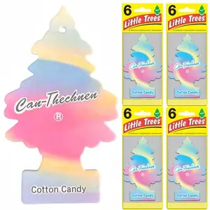 LITTLE TREES Hanging Car Air Freshener, Long-Lasting Scent, Cotton Candy Scented, Suitable for Cars & Home, Cotton Candy Fragrance, 6 Pieces Pack, Car Scents, Car Fragrance Set