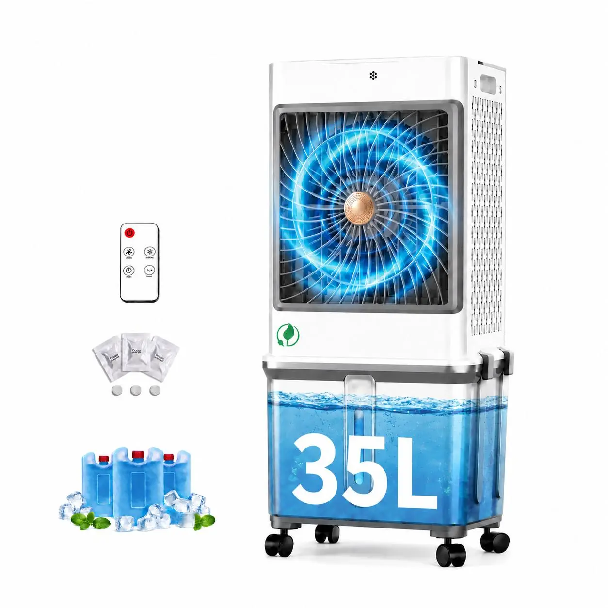 35L Portable Swamp Cooler - Multi-Mode Cool Evaporative Air Cooler with Fan, Essential Oil Function, 3 Speeds, 7H Timer, Remote Control for House, Bedroom