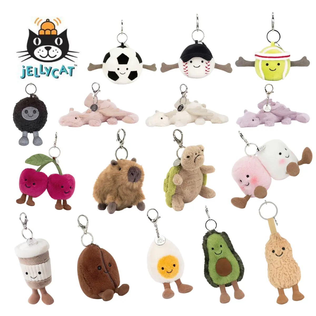 New Jellycat Collectible Plush Keychain - Cute Animal/Food Stuffed Charm, Hanging Pendant for Car/Backpack, Gift Accessory
