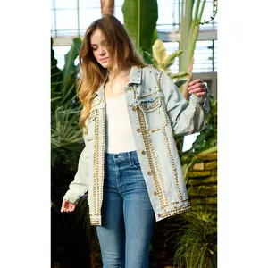 SABLE-DENIM STUDDED JACKET