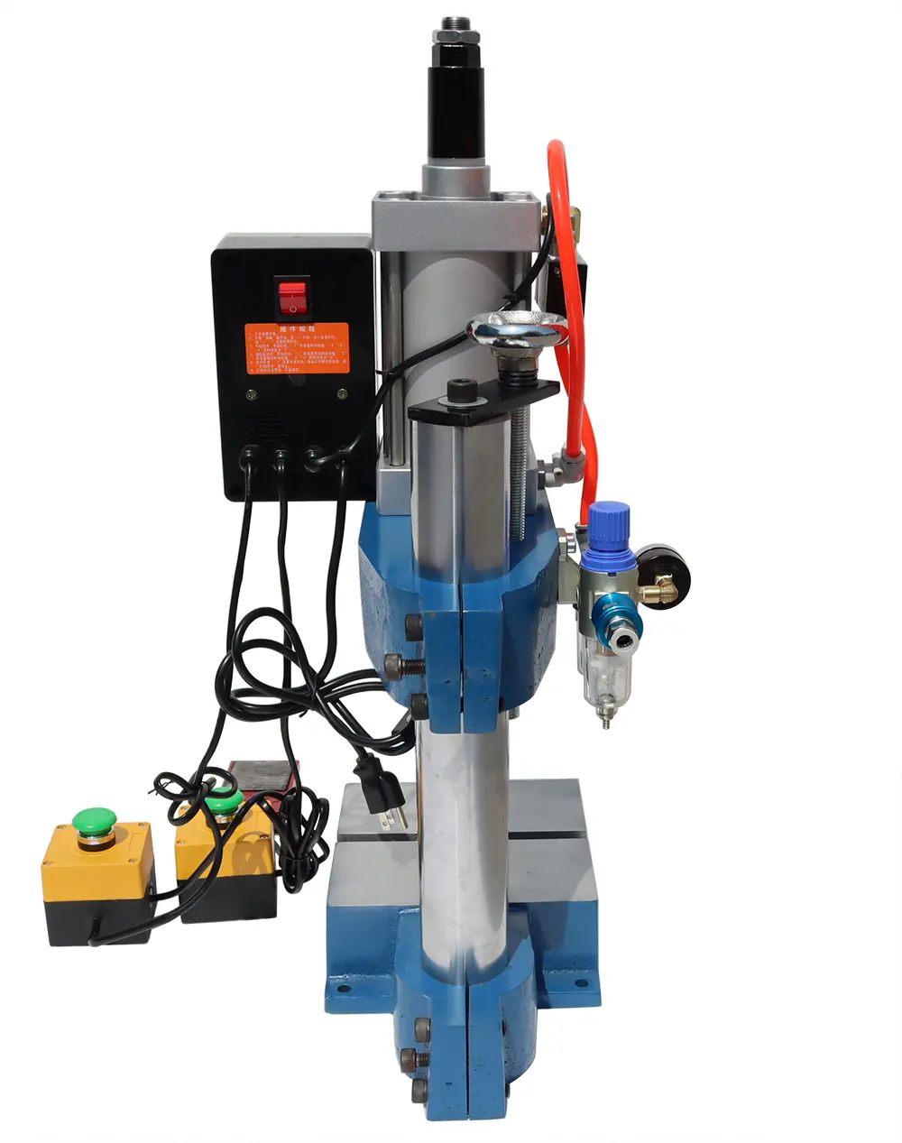 YOKOMA Pneumatic Punch Machine with two Buttons Controller Digital Display Press Adjustable Cylinder Stroke Pneumatic Press 500KG/1100LB for Sheet Metal Desktop Punching Press Machine