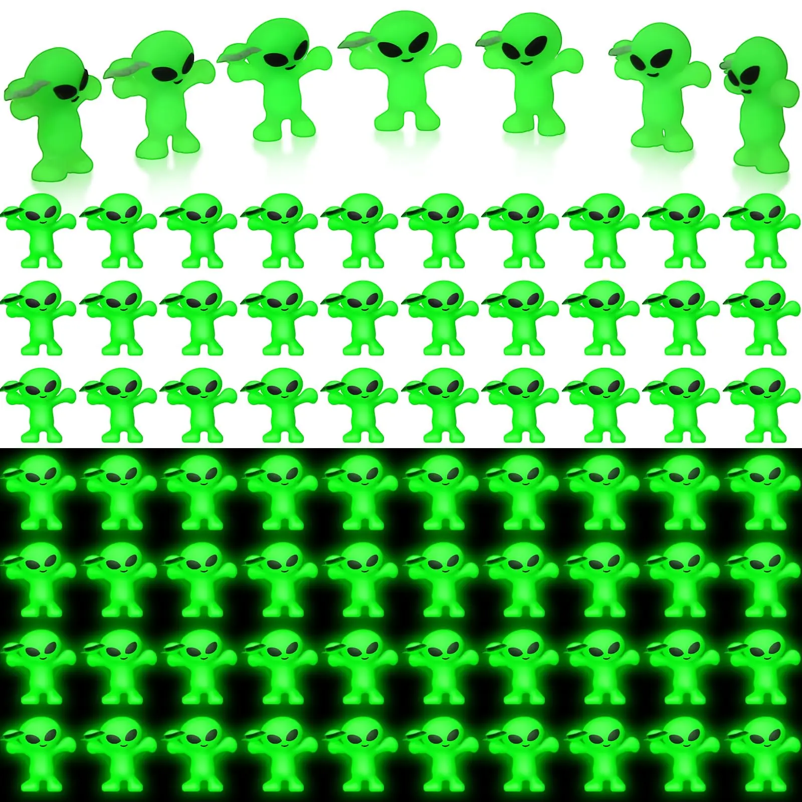 Gejoy Mini Alien Figures Glow in The Dark Halloween little Alien Figurine Fluorescent Alien Cute Alien Ornaments mini 3D Alien Statue Decor for Summer Halloween Party Garden Outdoor Yard Lawn, Hide and Seek, Miniature Alien Glow at Night, 25/50/100pcs
