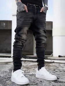 Men's New Washed Denim Long Pants, Slim Fit Skinny Jeans, Zipper Ankle Design, Vintage Street Style, Versatile for Daily Wear, Streetwear