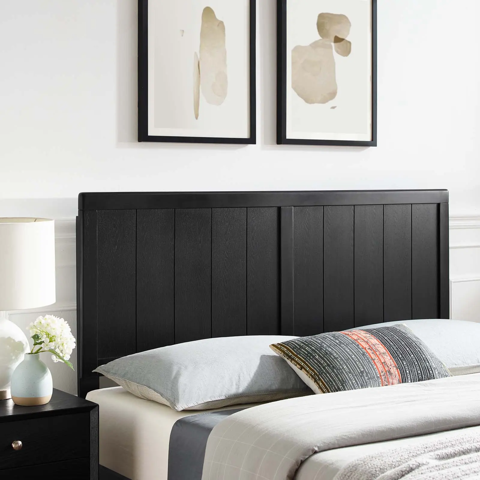 Modway Robbie King-Size Wood Headboard, Black - Unique Bedroom Indoor Furniture for Bed Frames, Unique Bedroom Furniture