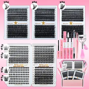 RITALASH 384pcs D Curl Individual False Cluster Kit, Eyelash Extensions Set, DIY Extensions Individual Lashes Mixed Lengths Lash Clusters with Bond and Seal Applicator, Remover Brush and Curler, DIY Eyelashes Kit, DIY Lash Tools