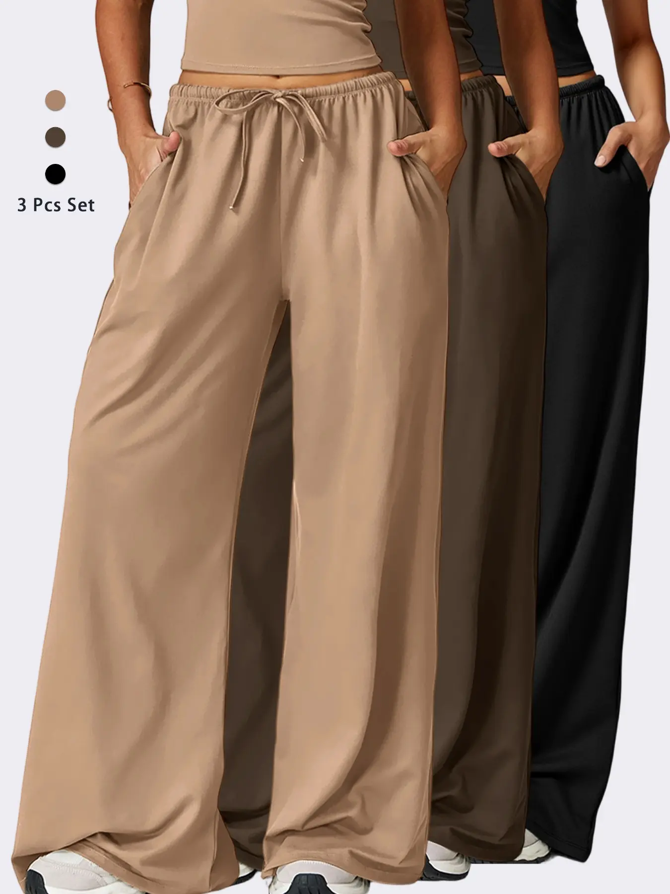 3-pack women's brushed High Waisted sweatpants high waist wide leg loose casual pants High Waisted Sportswear sports fitness elastic drawstring trousers Athletic Casual Trousers suitable for fitness and daily wear Sports Bottoms