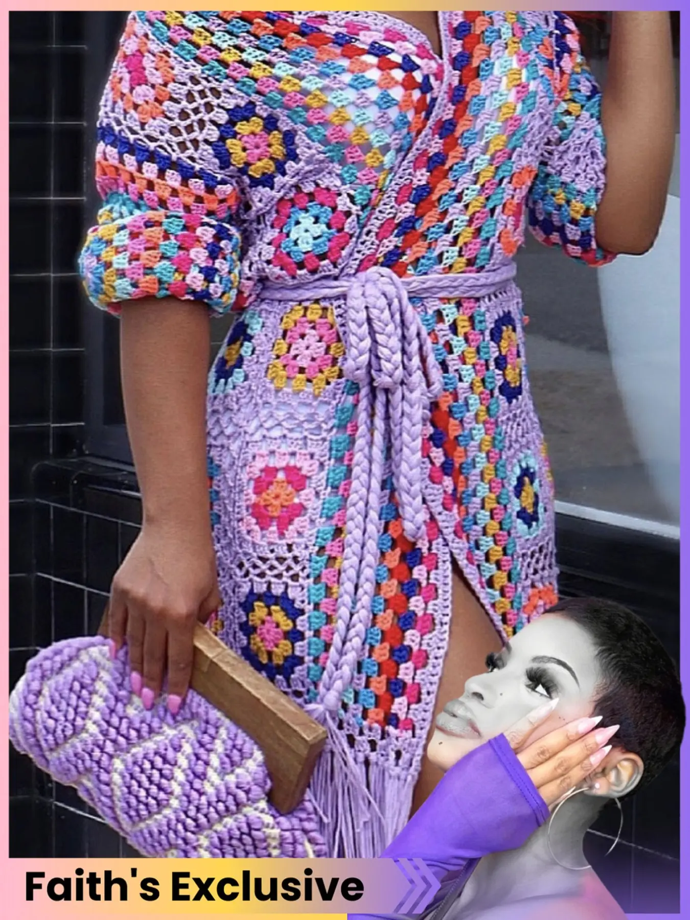 【Faith Exclusive】Women's Bohemian Style Colorful Aesthetic Crochet Hollow Out Knitwear Cardigan Long Sleeve, Light Fringe Belted Vacation Beach Cover-Up Lightweight Casual Jacket