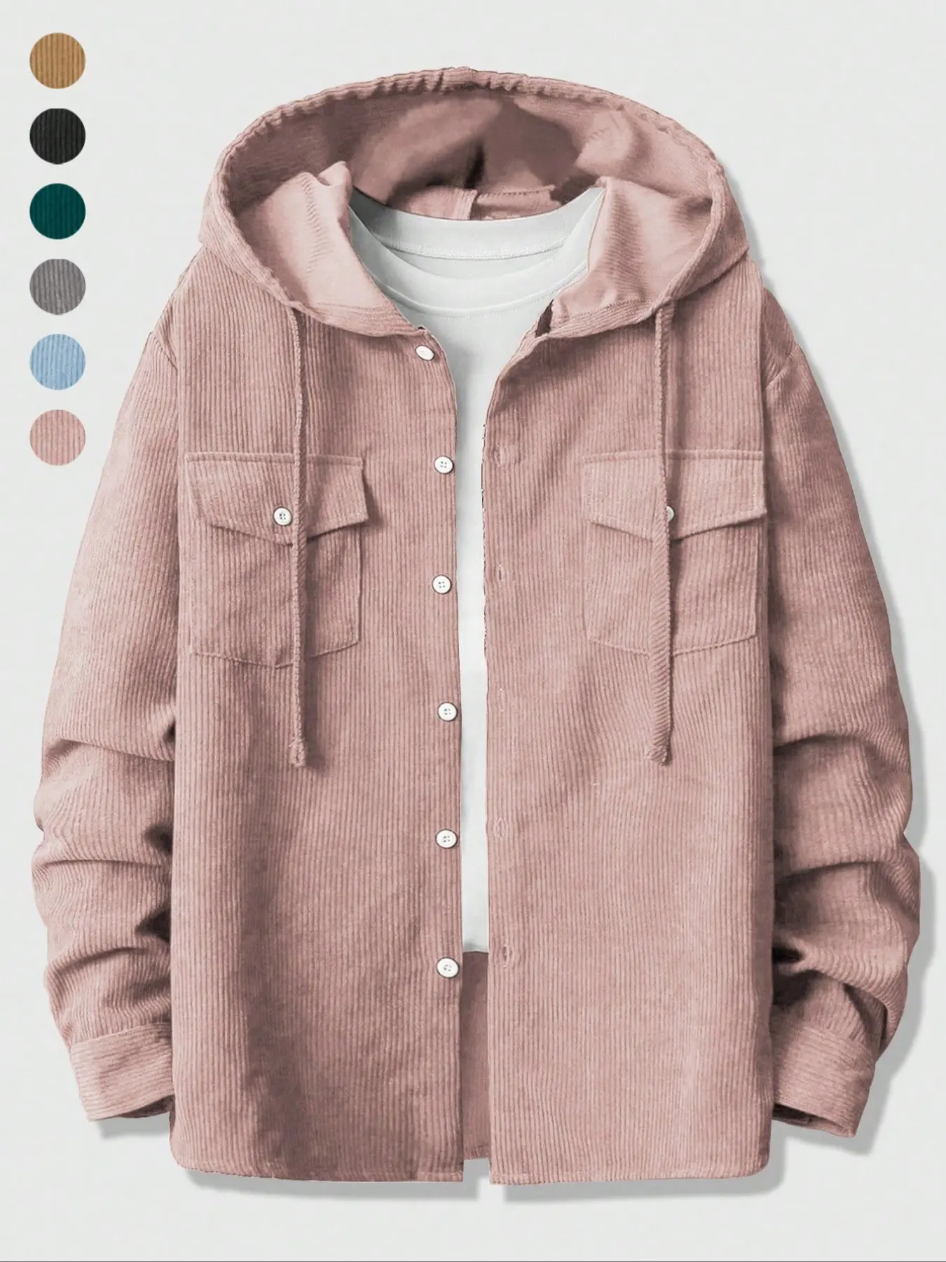 Fall outfits,Men's Tops Corduroy Hooded Long Sleeve Shirt Jacket, Casual Hoodie Jacket, Multiple Colors Available, Casual Simple Plain Design, Perfect for Daily Wear, Layering & Retro Style