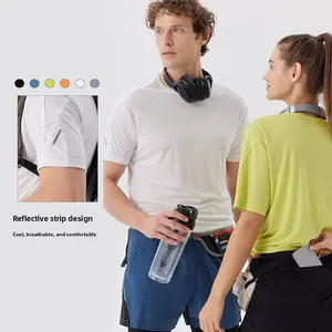 Couple Crew Neck Quick Dry T-Shirt, Reflective Loose Breathable Short Sleeve Top for Running Fitness Outdoor Training