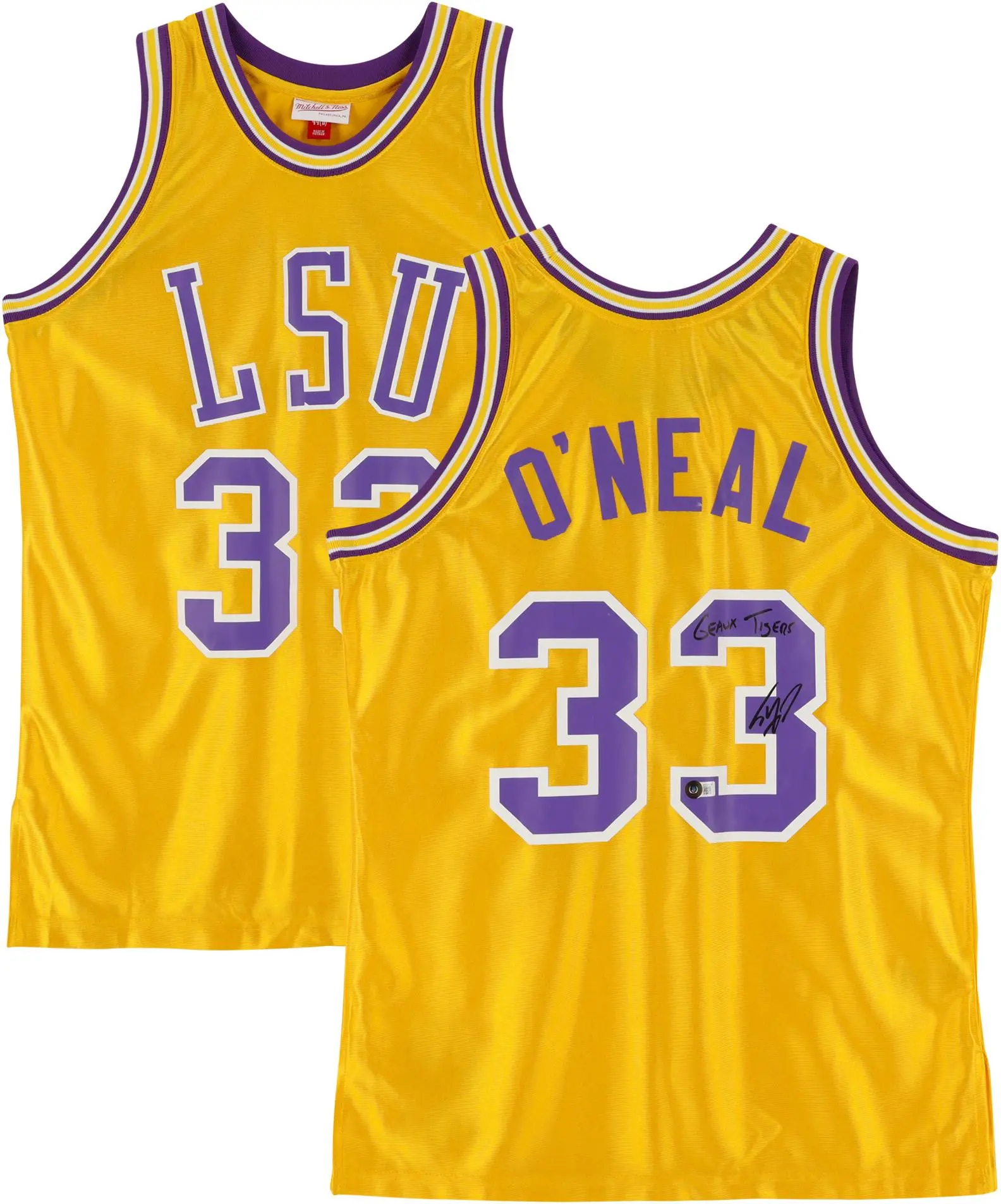 Shaquille O'Neal Louisiana State University Tigers Gold Mitchell & Ness Swingman Jersey with "Geaux Tigers" Inscription - Fanatics Authentic Certified