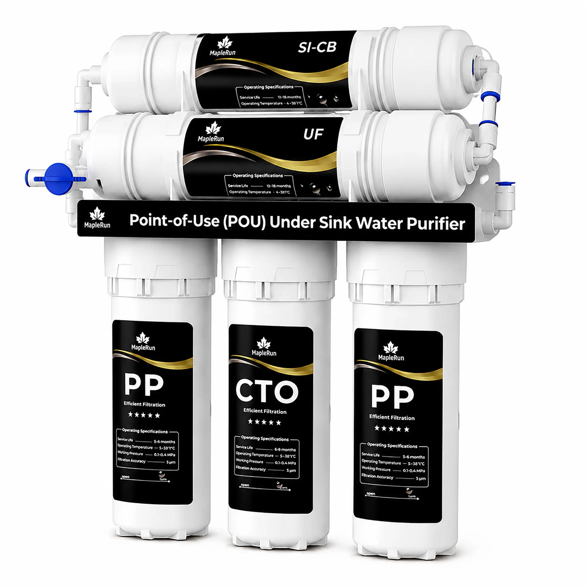 6-Stage Under-Sink Water Filtration System - Ultrafiltration Drinking Water Purifier with Dedicated Faucet, 0.01 Micron High-Precision Filter, Essential Mineral Retention, No Wastewater, White