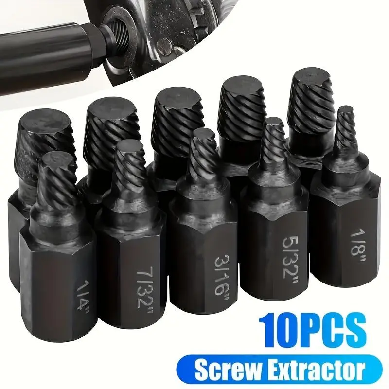 Industrial 10-piece Screw Extractor: Easy Removal of Damaged Bolts and Hex Screws - Alloy Steel Damage Removal Tool Set, No Power, No Batteries, Bolt Remover Tools