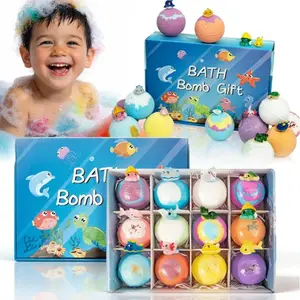 Children Bath Ball Set with Surprise Toys, 12-Piece Gift Box, Easter Basket Filler, Unisex, Contains Bubble Bath and Toys, Skin Repair