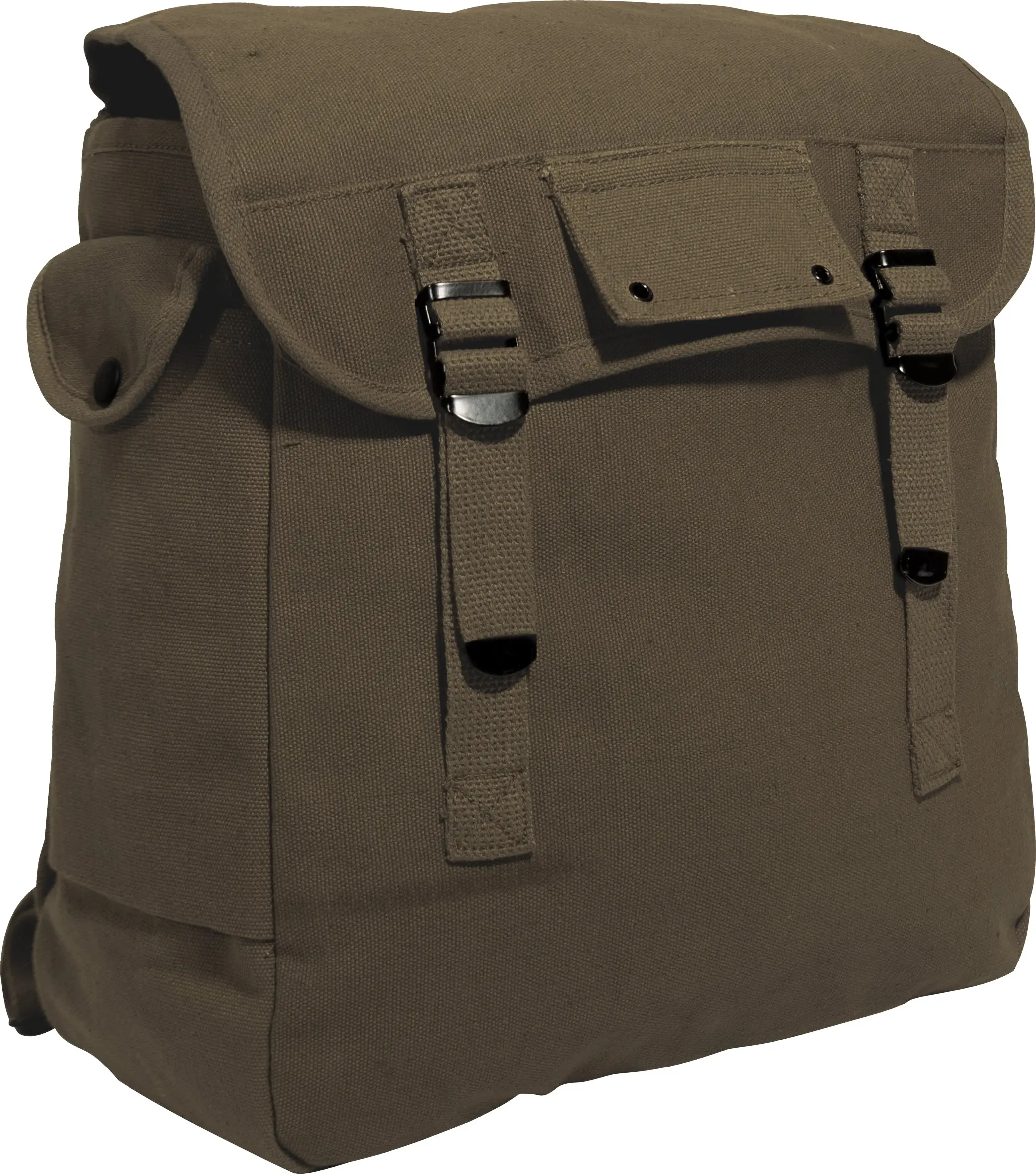 GI Style Musette Bag, Heavyweight Canvas Convertible Travel Bag Backpack in Olive Drab with Adjustable Straps and Snap Closure
