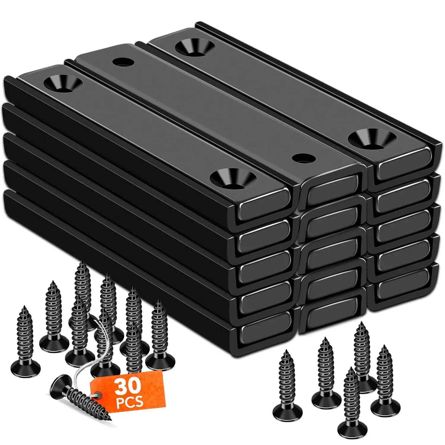 Neodymium Rectangular Magnets 80Lbs, 60 x 13.5 x 5mm Strong Black Bar Magnets with Countersunk Hole and Steel Capsule, Heavy Duty Industrial Rare Earth Magnets with Screw for Mounting, 15 Pack