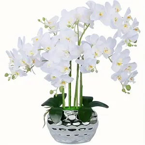 9-Head Lifelike Artificial Orchid Flowers, Plastic Phalaenopsis Plant for Anniversary, Wedding, Engagement, Home Decor - No Container Included Decorative Fruit Ornaments White