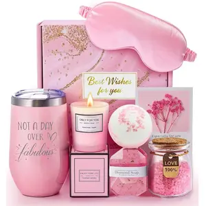 Graduation Gift for Women 7-Piece Luxury Tumbler Gift Basket - 16oz Leak-Proof Insulated Stainless Steel Blush Pink Vacuum Flask Drinkware, Self Care Graduation/Birthday Gift for Her