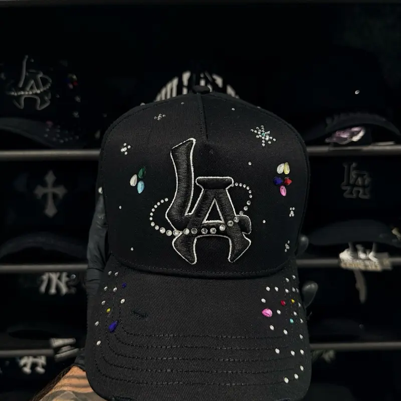 El Mago Galaxy Black Cap with Colorful Rhinestones and galaxy Logo Unique Themed Accessory