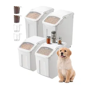 【fathersdaygift】VEVOR Airtight Silicone-Sealed Food Storage Containers 4-Pack - 2x3.5Gal/15L, 2x4.5Gal/20L Transparent Plastic Stackable Bins with Detachable Wheels, 4 Measuring Cups for Kitchen Grains, Seasoning Containers, Bottles