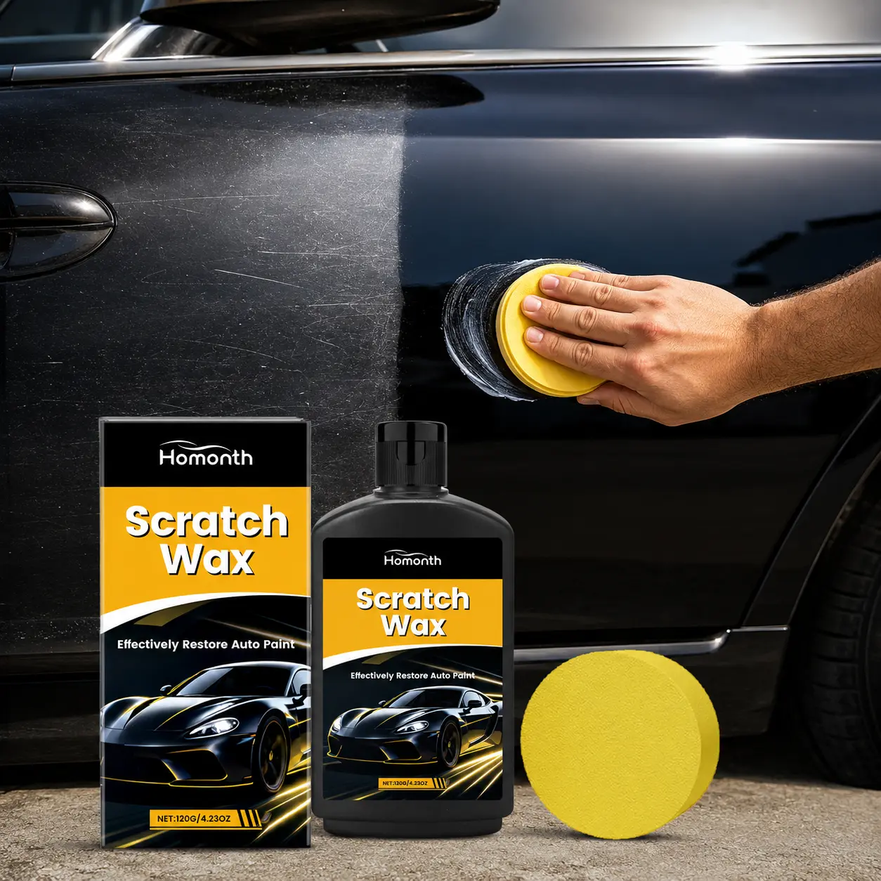 120g Aluminum Oxide Paste Wax, Car Fine Scratch Removal Repair Cream with Sponge Applicator, Auto Body Cleaning Polish & Furniture Surface Restoration Care Product