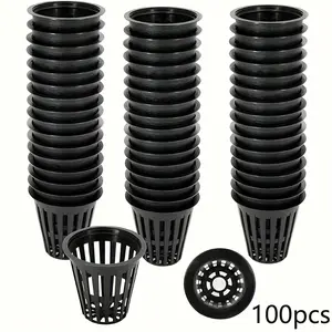 A set of 100 durable 2-inch mesh pots designed for hydroponics in a reusable, UV-resistant mesh cup with a trough design suitable for tower gardens, cloners, and air-spray cultivation systems Durable Growing Tray