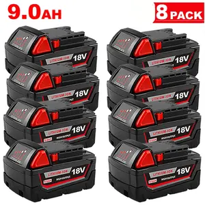 [high-quality】NEW 8pack 9.0Ahreplacement for Milwaukee M-18 high output battery,compatible with Milwaukee battery 48-11-1812 48-11-185048-11-1852 48-11-11862 for wireless power tool battery High Output M18 Lithium Batteries