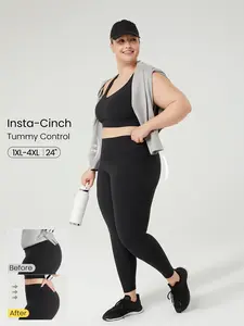 GLOWMODE 24" FeatherFit-Sculpt Plus Size Your Silhouette Tummy Control Butt-Lifting Leggings Medium Impact Workout Jogging Gym Training