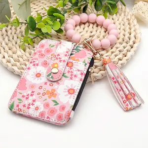 Best-selling European-style ID card holder, silicone bracelet, floral edge card holder, PU wallet, keychain