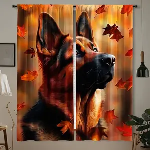 2pc Warm Maple Dog Print Curtains, Cozy Healing Fabric Long Vertical Blinds, Privacy Protection for Living Room/pet Room