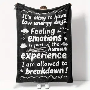 2D Flat Weighted Blanket with Positive Affirmations, Mindfulness Phrases - Anxiety-Relieving, Curl-Up, Gentle Soft, Emotional Regulation All-Season Bedding Throw for Bedtime Relaxation, Couch, Anxiety-Relieving Blankets, Curl-Up Blankets
